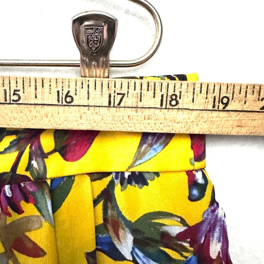 J.Crew Sz 16 Yellow Floral 100% Silk Double Pleated Midi Skirt K2124